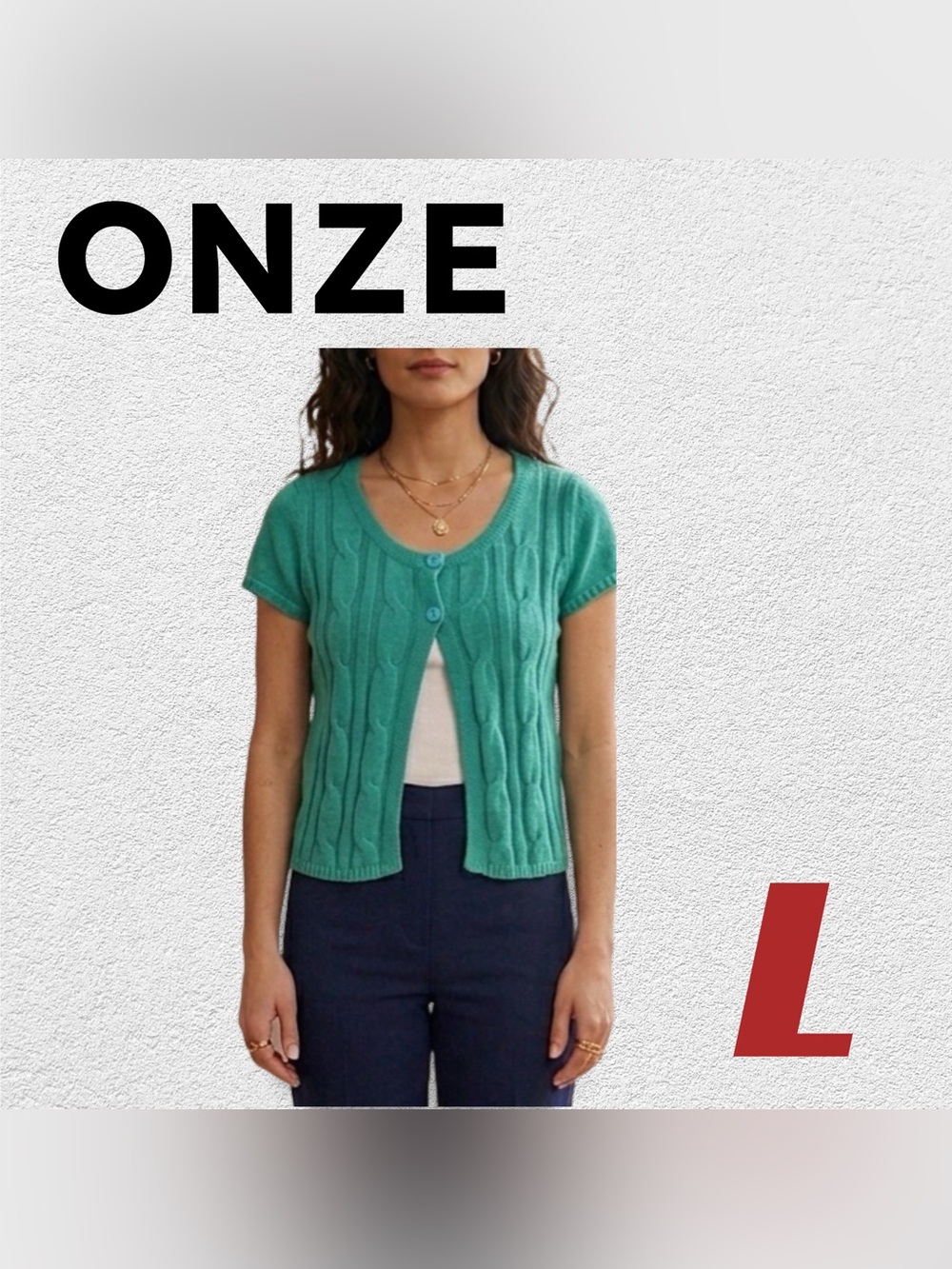 ⬇️🇨🇦👍GUC ONZE | L | Feminine & Preppy Aqua short sleeves Cable knit cardigan*